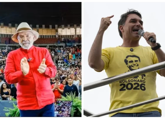 Os candidatos Luiz Inácio Lula da Silva (PT) e Fl´ávio Bolsonaro (PL).