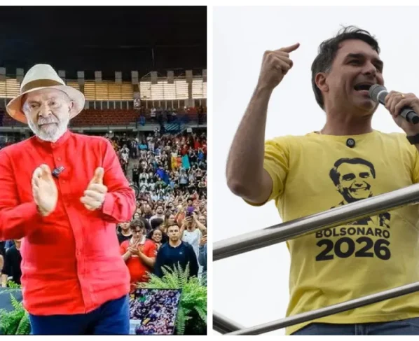Os candidatos Luiz Inácio Lula da Silva (PT) e Fl´ávio Bolsonaro (PL).